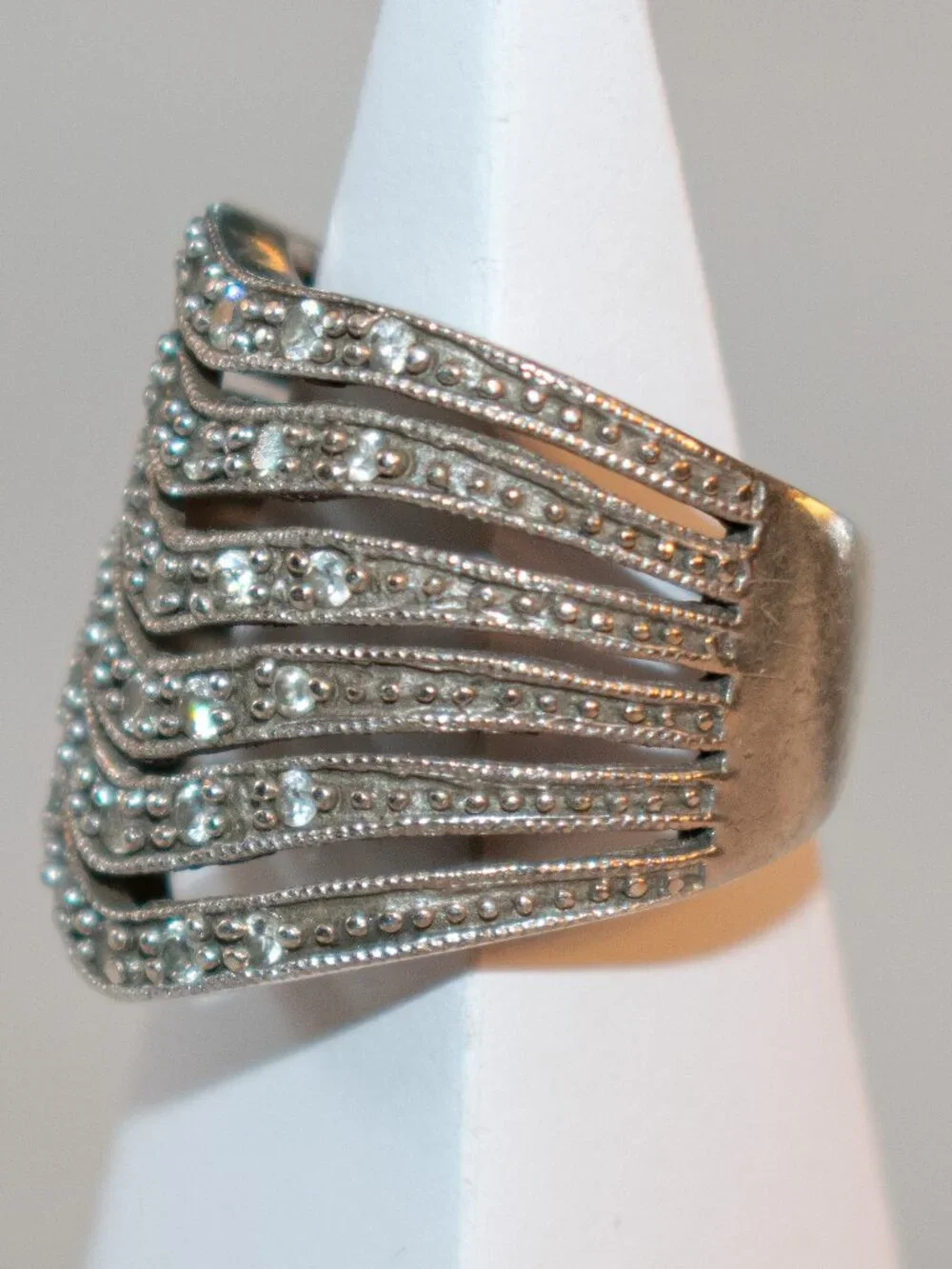 Banana Republic Sterling Silver 925 Cubic Zirconia Wave Style Pave Bands Ring
